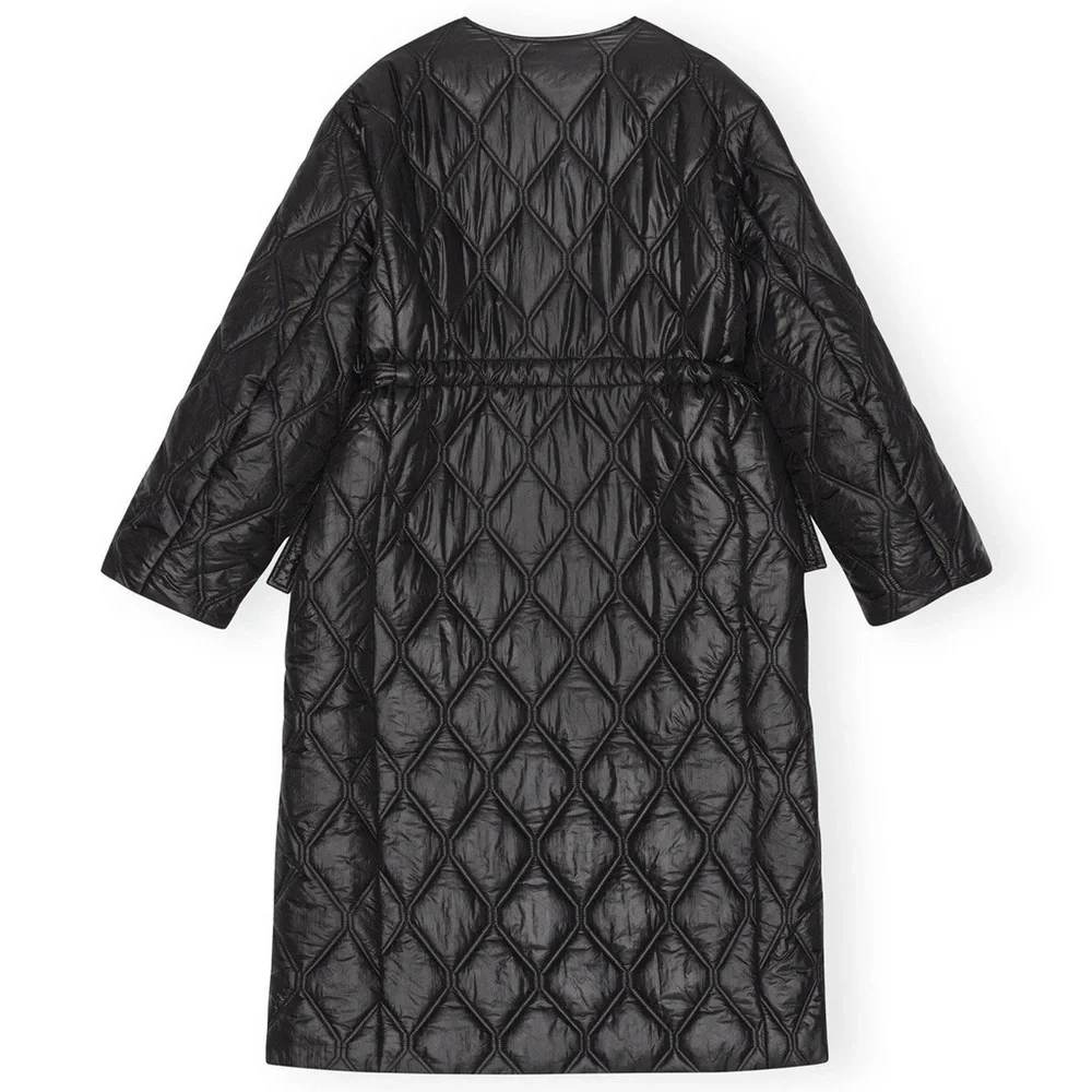 Ganni Black Shiny Quilt Long Coat- - Picture 3 of 7